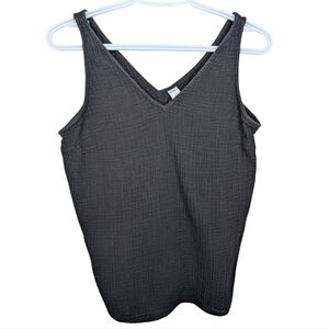 Old Navy Black Gauze Cotton Double V Neck Sleeveless Tank Top Women Small
